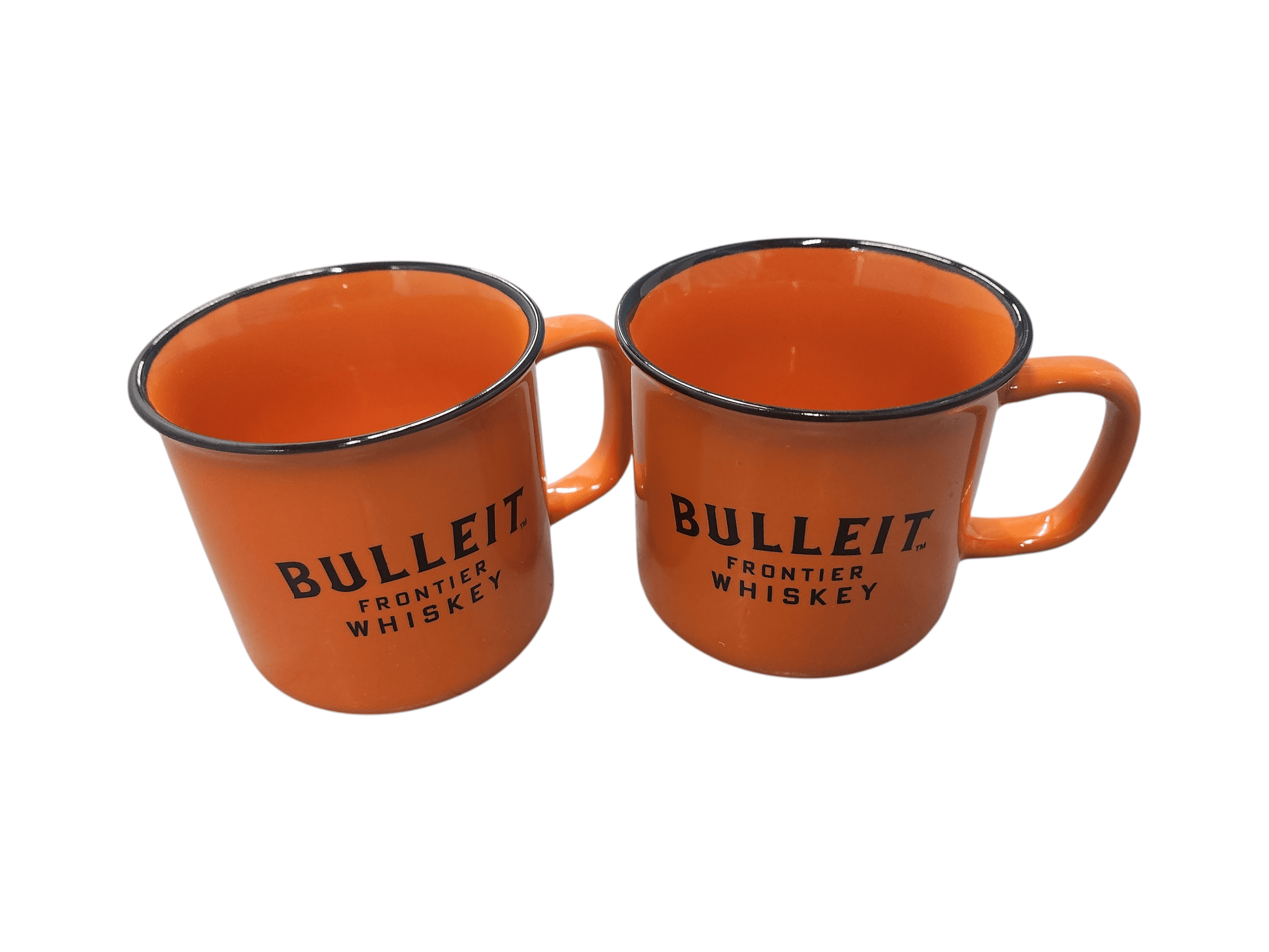 Bulleit Frontier Whiskey Orange Enamel Coffee Tea Cocoa Mug Set Of 2 - 12 Oz