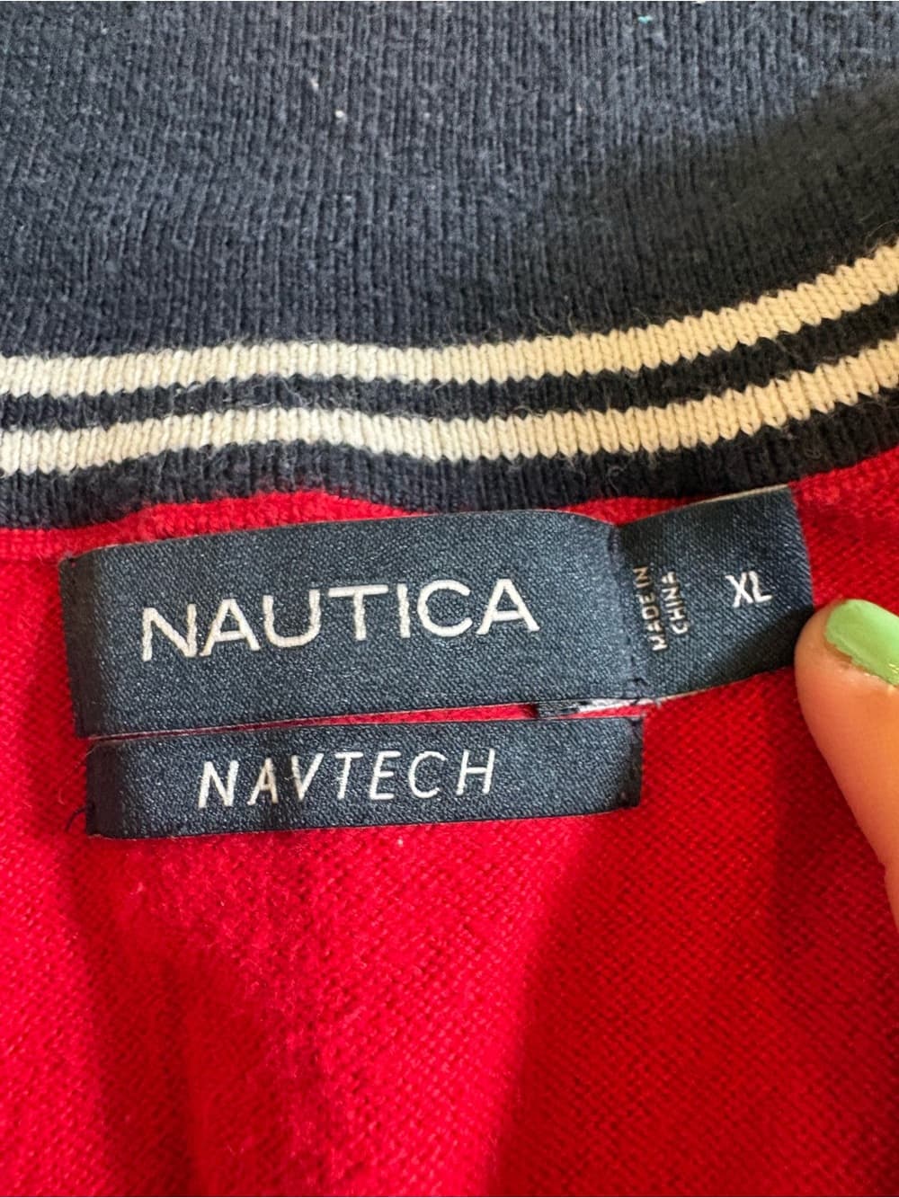 Nautica Red Half-Zip Pullover with Navy Trim - Thumbnail 2