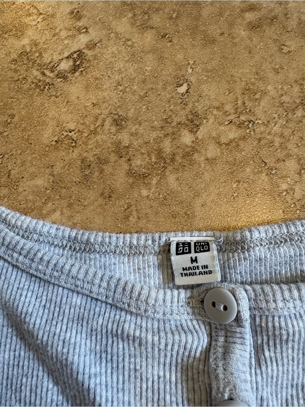 Uniqlo Ribbed Henley Crop Tank - Light Gray - Thumbnail 2
