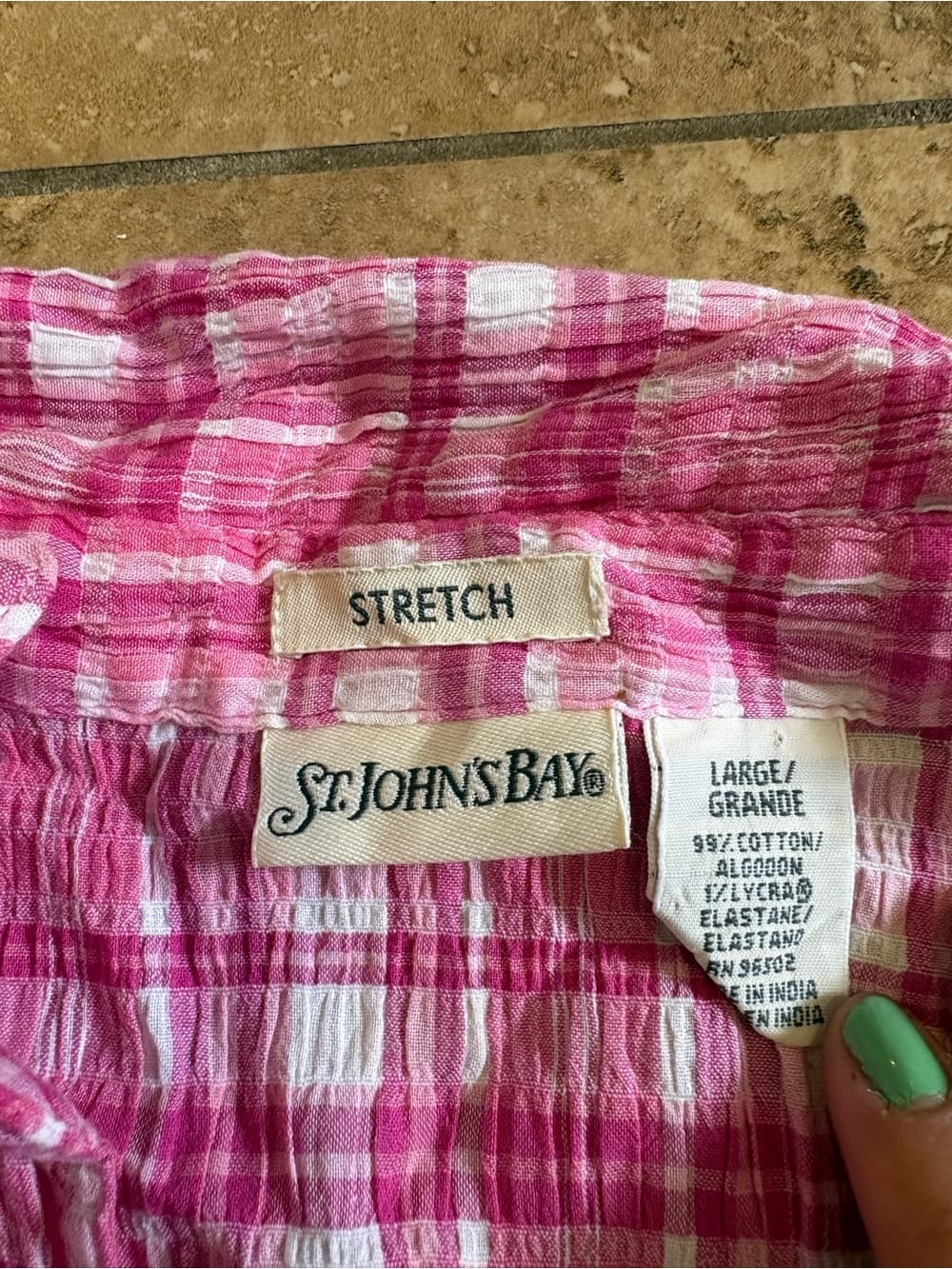 St. John's Bay Pink Plaid Sleeveless Tank Top - Thumbnail 2