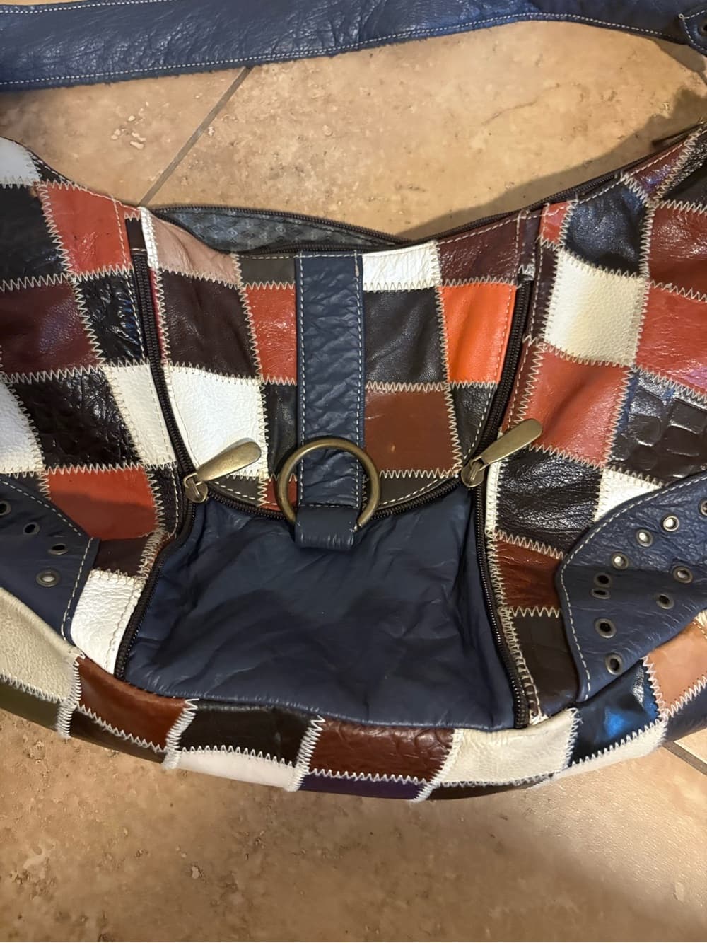 Patchwork Leather Hobo Bag in Multi-Color - Thumbnail 2