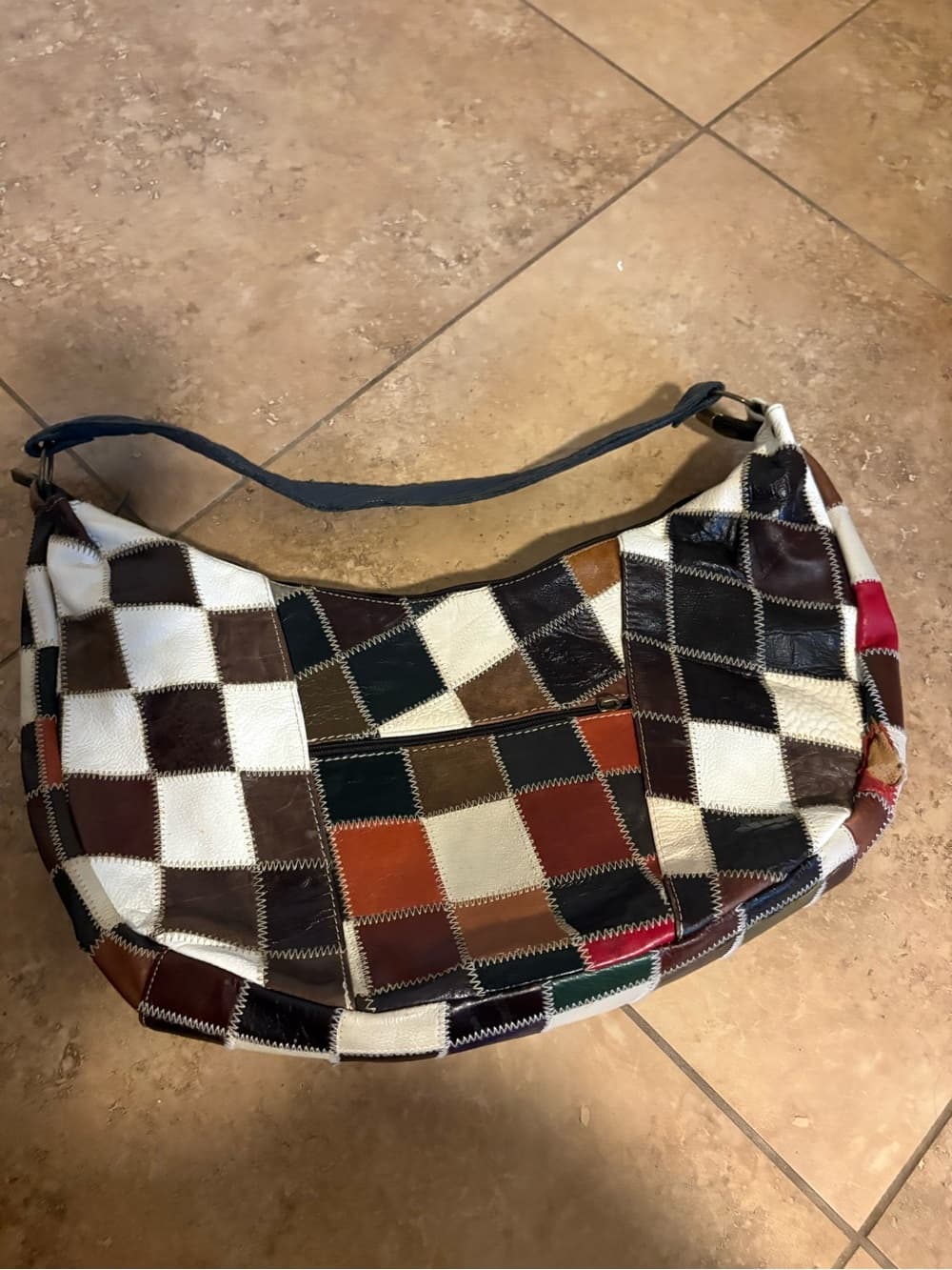 Patchwork Leather Hobo Bag in Multi-Color - Thumbnail 4