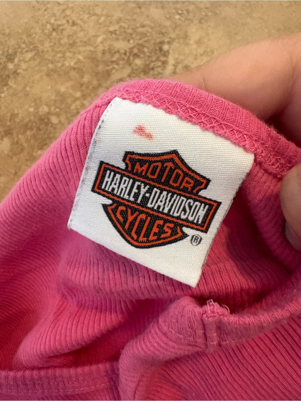 Harley-Davidson Pink Long Sleeve Ribbed Tee with Rhinestone Logo - Thumbnail 3