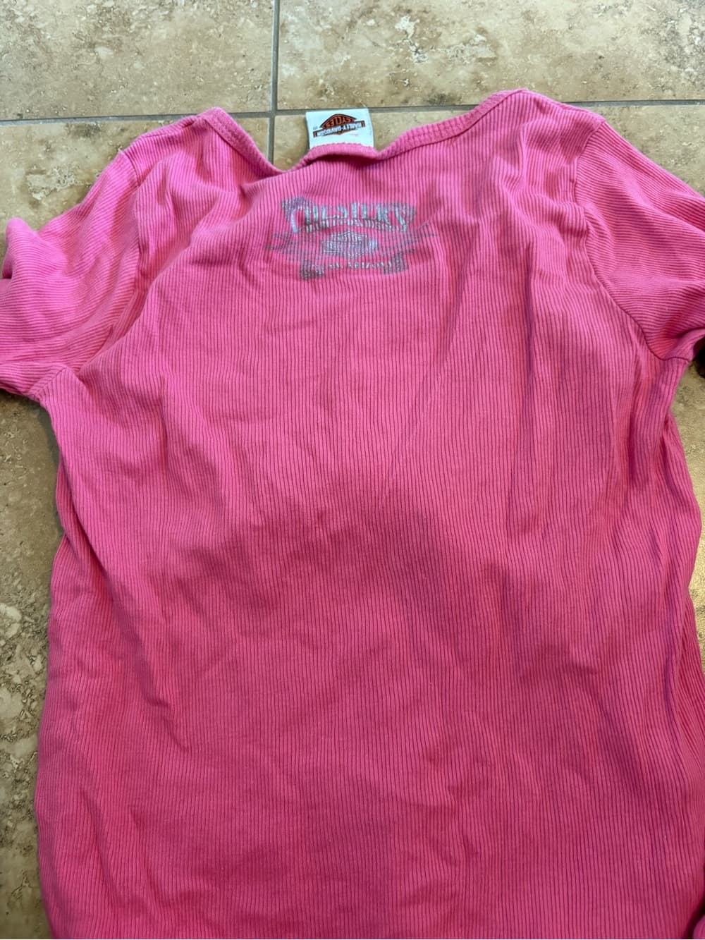 Harley-Davidson Pink Long Sleeve Ribbed Tee with Rhinestone Logo - Thumbnail 2