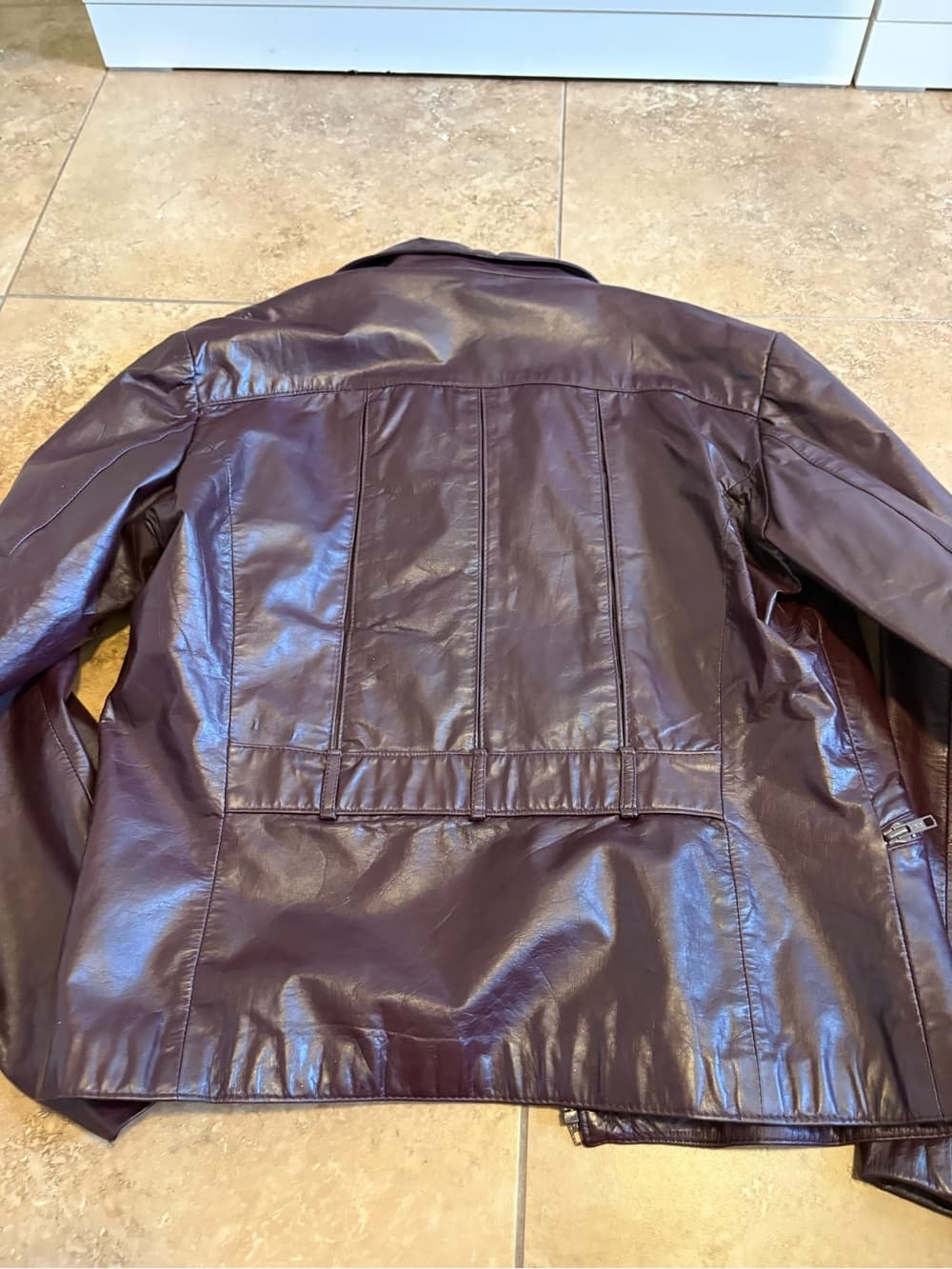 Burgundy Leather Jacket - Classic Zip Front - Thumbnail 2