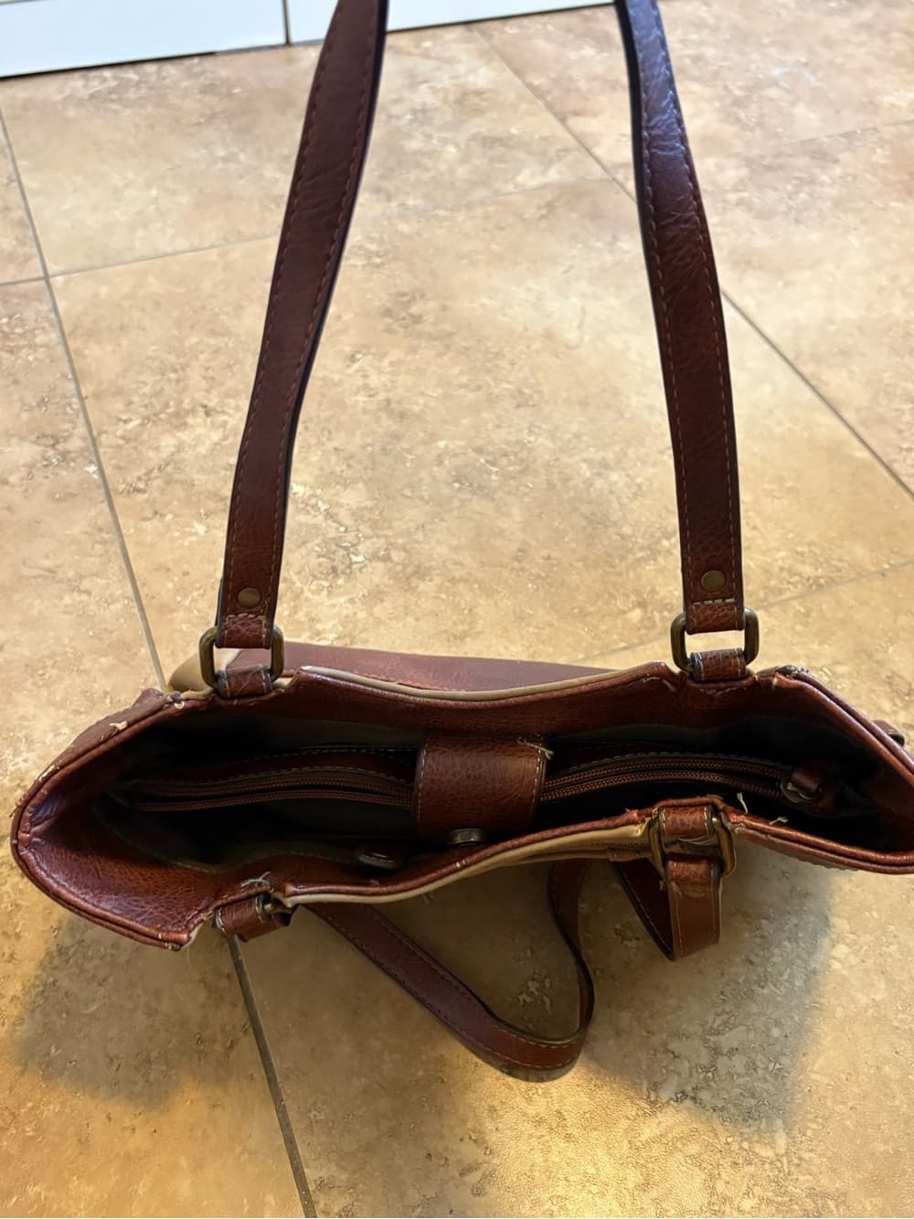 Sundance Two-Tone Taupe and Brown Leather Tote - Thumbnail 2