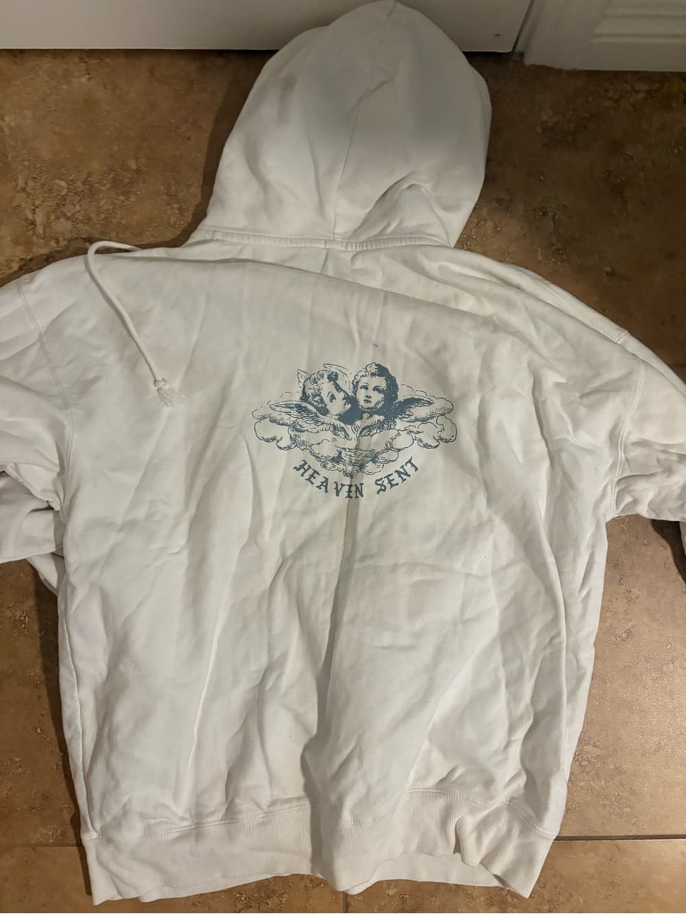 Brandy Melville White Zip-Up Hoodie with Small Blue Chest Graphic - Thumbnail 2