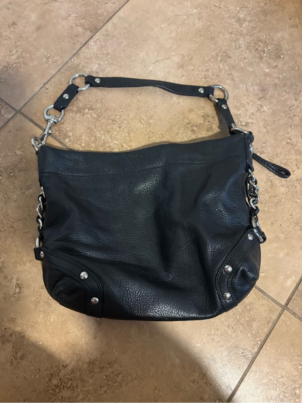 Coach Black Leather Shoulder Bag with Silver Hardware - Thumbnail 2