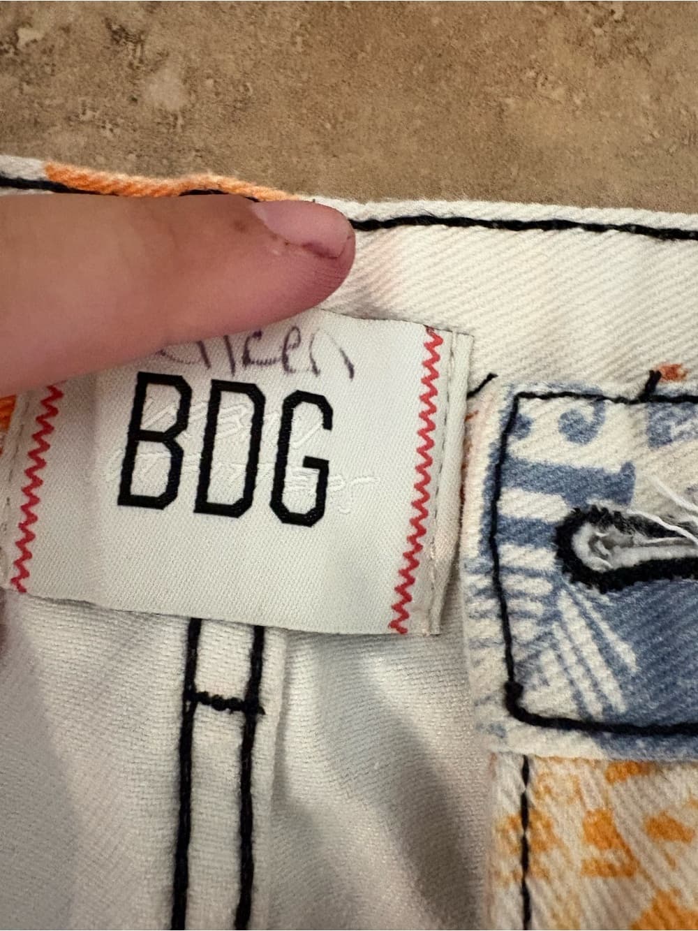 BDG White Denim Shorts with Orange & Blue Print - Thumbnail 2