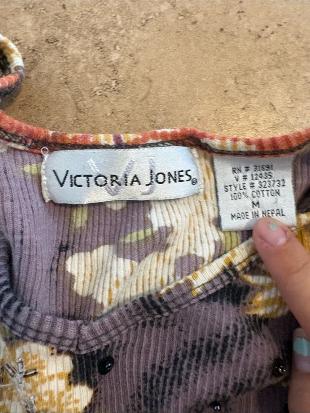 Y2K Sequin Purple Floral Fan Print Long Sleeve Top - Thumbnail 2