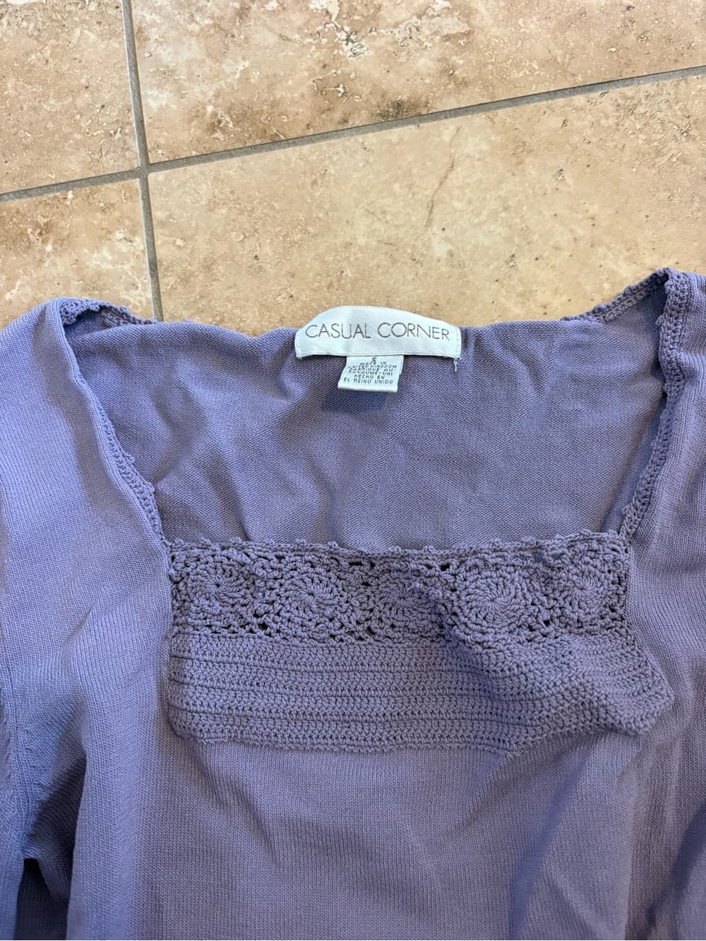 Casual Corner Lavender Crochet-Trim Long Sleeve Top - Thumbnail 2
