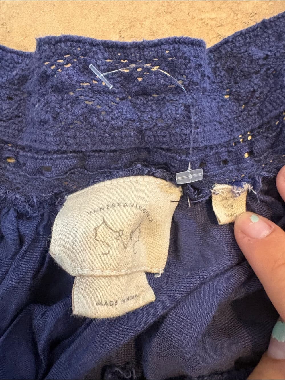 Embroidered Navy Peasant Blouse with Button Placket - Thumbnail 2