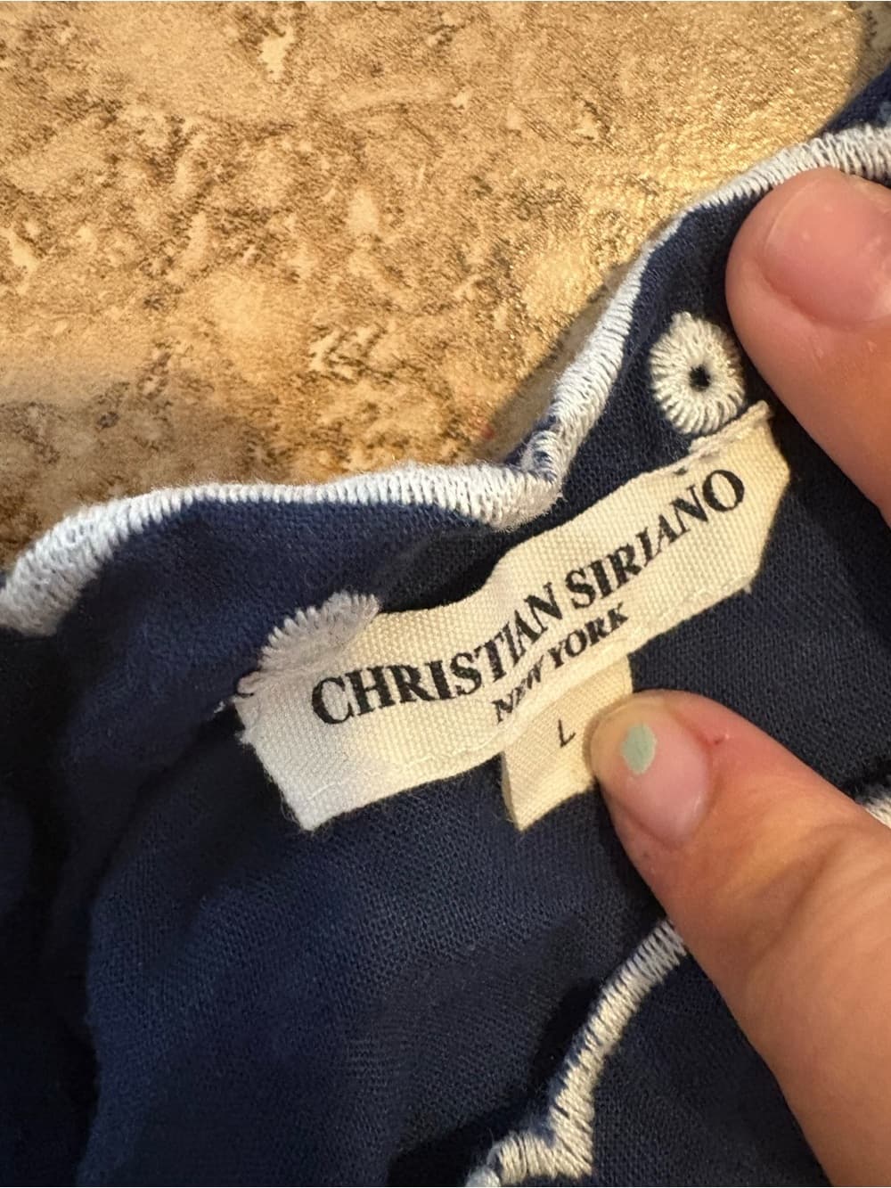 Christian Siriano Navy Tank with White Floral Embroidery - Thumbnail 3