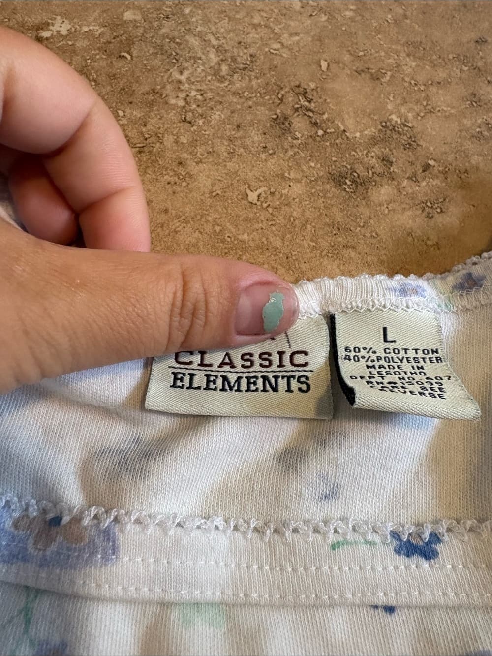 Classic Elements White Floral Tank Top with Blue and Tan Accents - Thumbnail 2