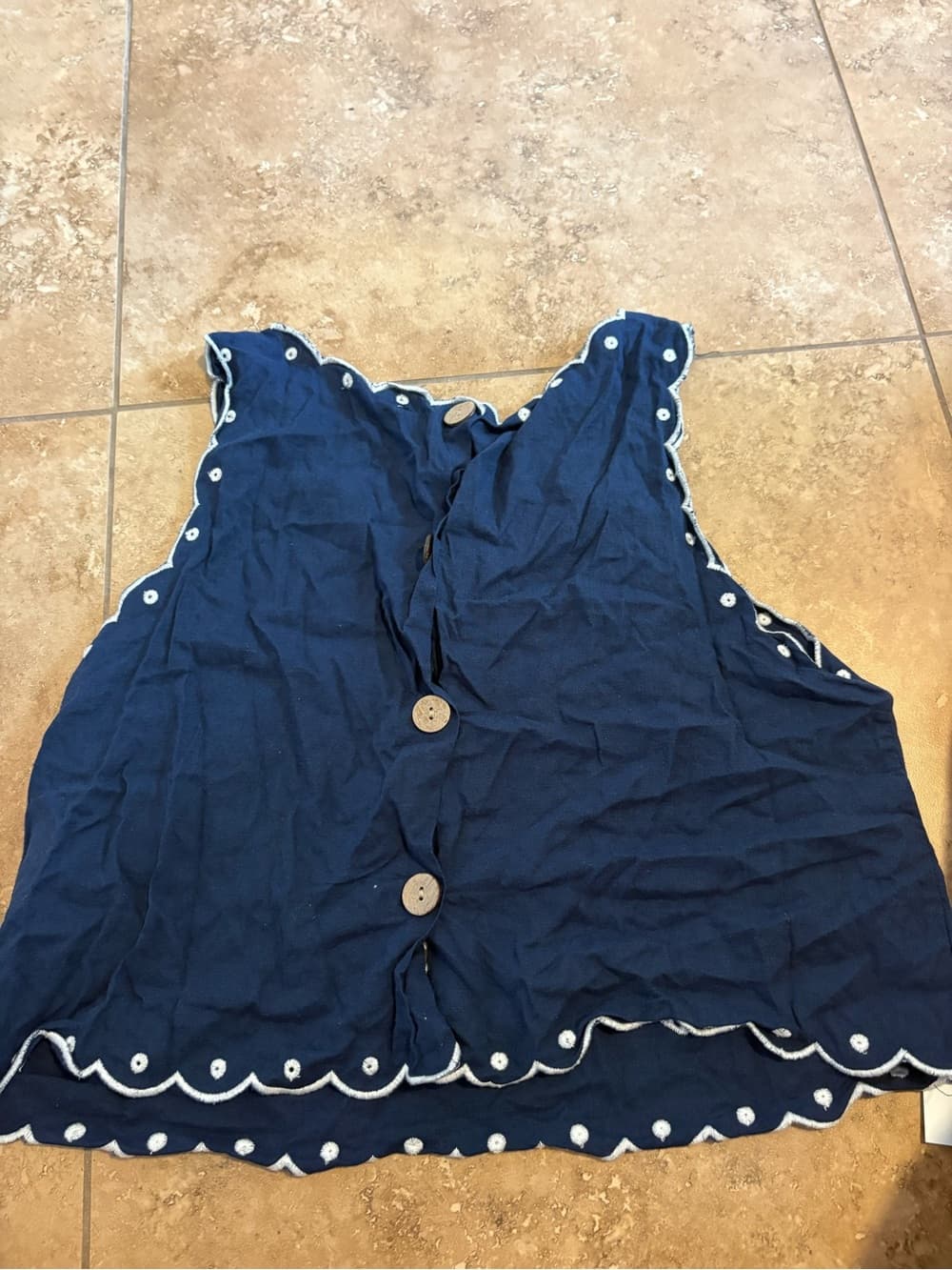 Christian Siriano Navy Tank with White Floral Embroidery - Thumbnail 2