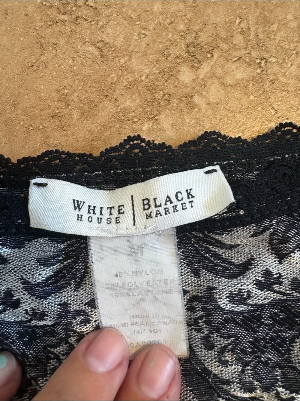 White House Black Market Black and Gray Damask Lace-Trim Tank - Thumbnail 2