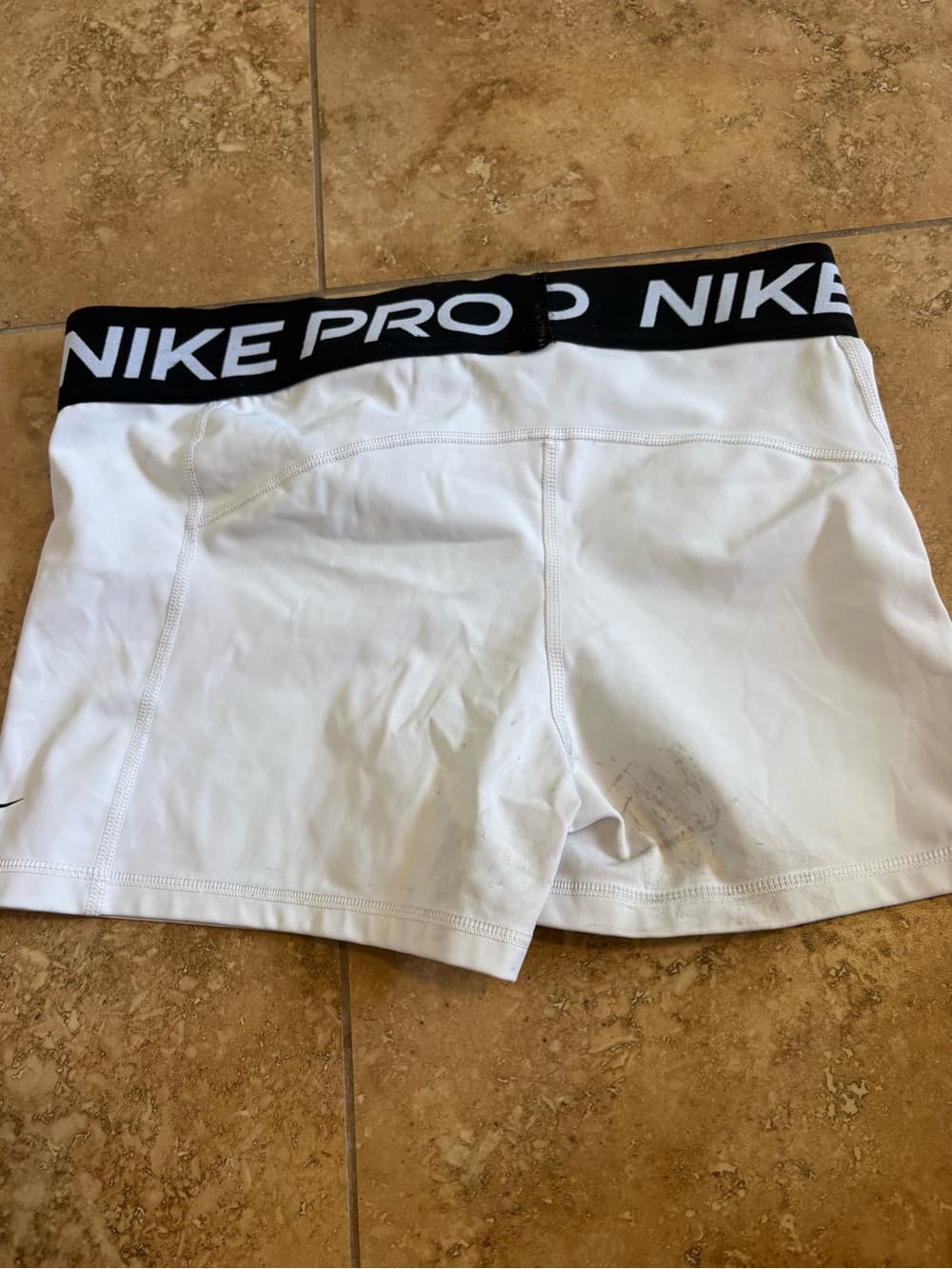 Nike Pro White Women's Compression Bike Shorts with Black Branded Waistband - Thumbnail 2