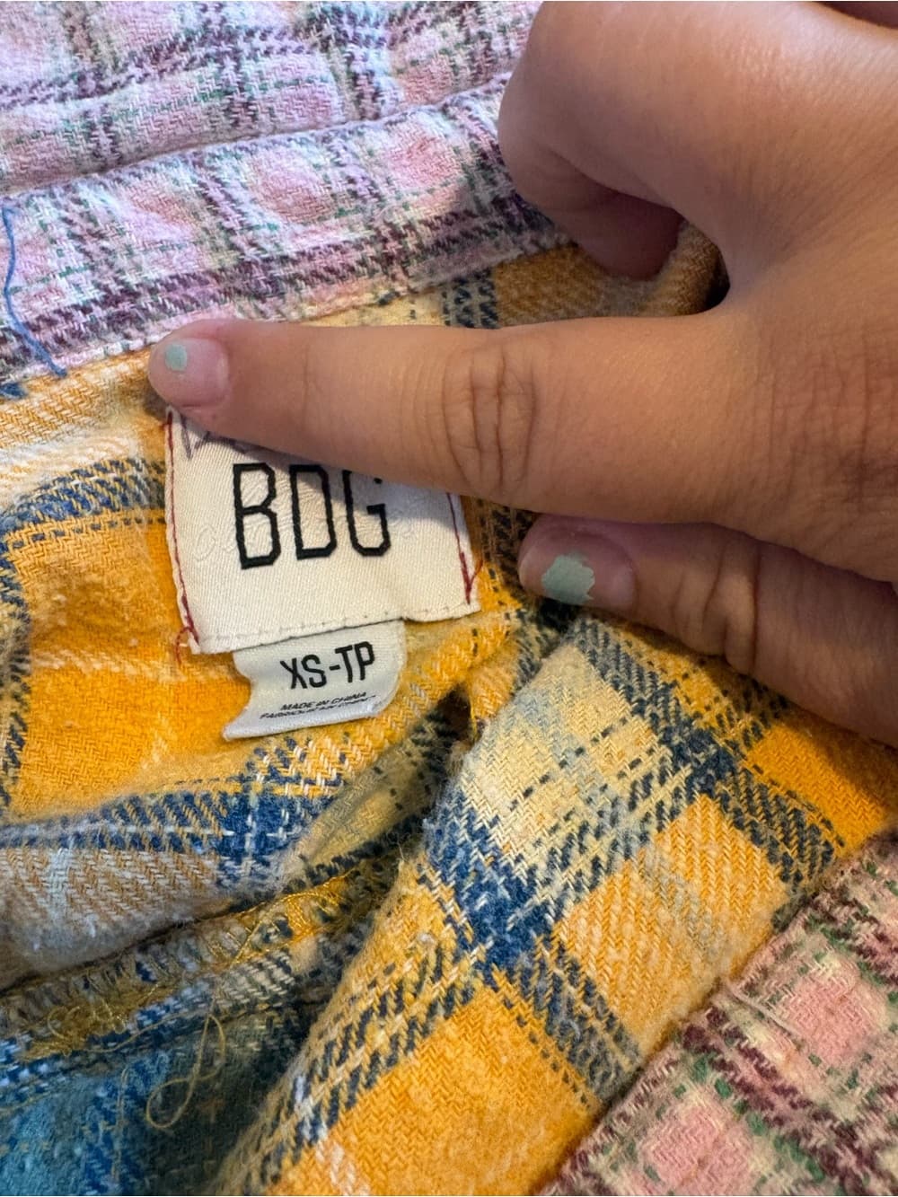 BDG Patchwork Plaid Long Sleeve Shirt Jacket in Yellow, Blue, Pink - Thumbnail 2