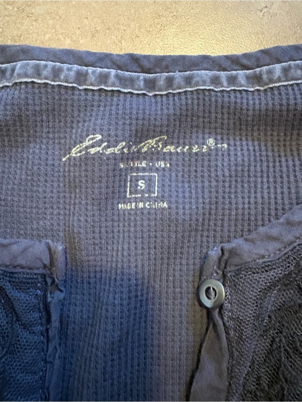 Eddie Bauer Navy Lace-Trim Thermal Henley - Thumbnail 2