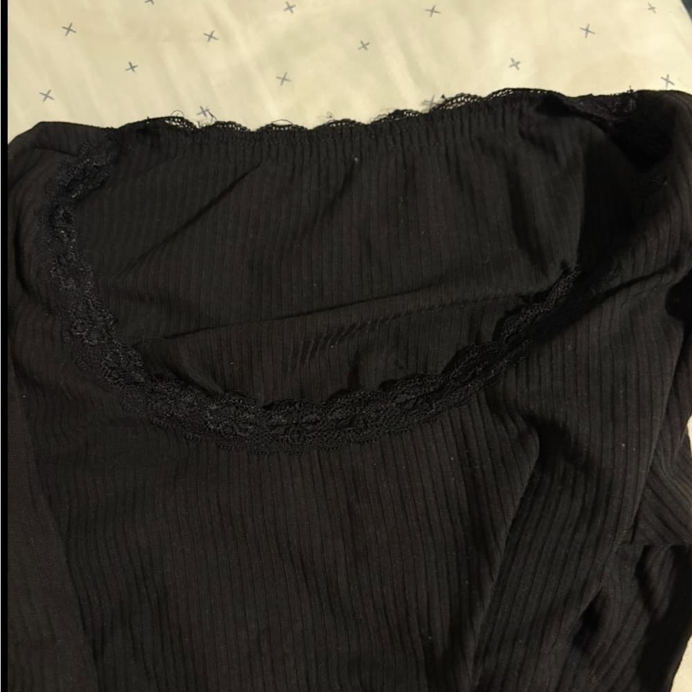 Lace Black Long Sleeve Top - Thumbnail 2