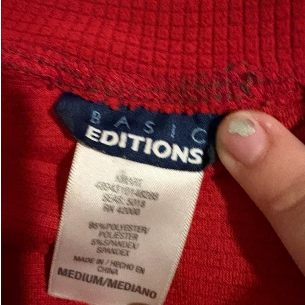 Henley Red Long Sleeve Shirt - Thumbnail 2