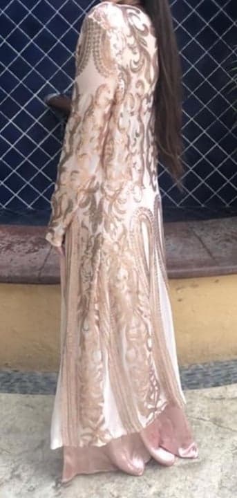 Boutique Small Champagne & Rose Gold Sequin Long Duster Kimono | Open Front - Thumbnail 2