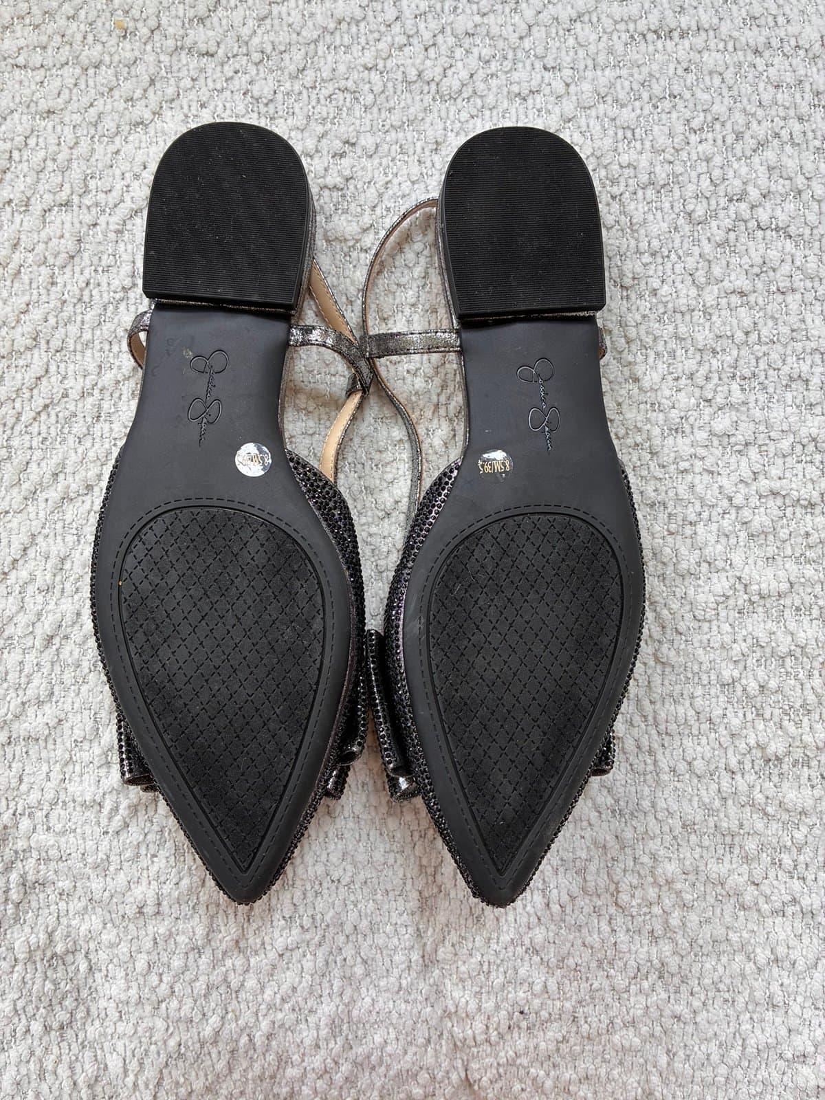 Jessica Simpson Rhinestone Bow Slingback Flats Black Pointed Toe Shoes 8.5M - Thumbnail 2