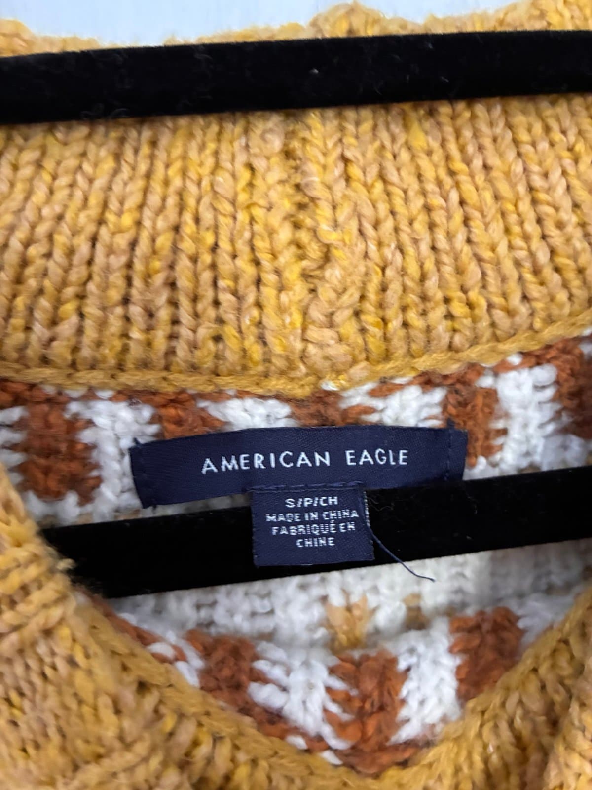 American Eagle Fair Isle Mock Neck Sweater Women’s Small Mustard Yellow Nordic - Thumbnail 2