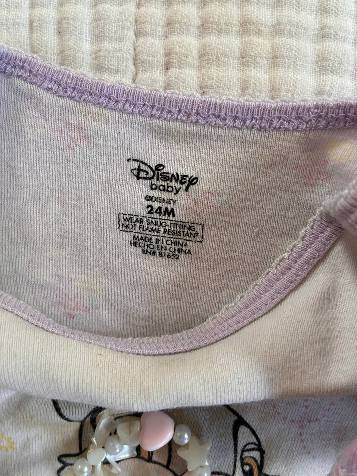 Disney Baby Bambi Thumper 2 Piece Pajama Set Purple Floral 24M 100% Cotton - Thumbnail 2