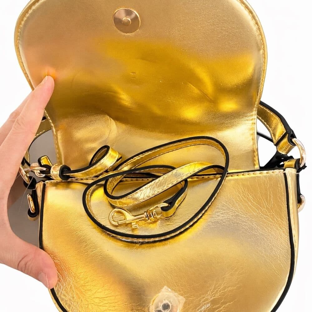 NWT Versace Jeans Couture Gold Metallic Crossbody Bag w/ Baroque Lion Hardware - Thumbnail 4