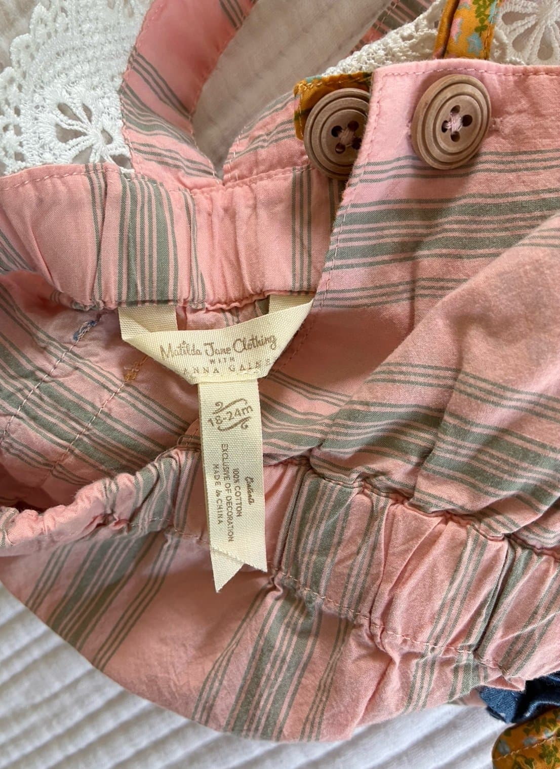 Matilda Jane 18-24M Pink Stripe Ruffle Bubble Romper Lace Back Boutique Outfit - Thumbnail 2