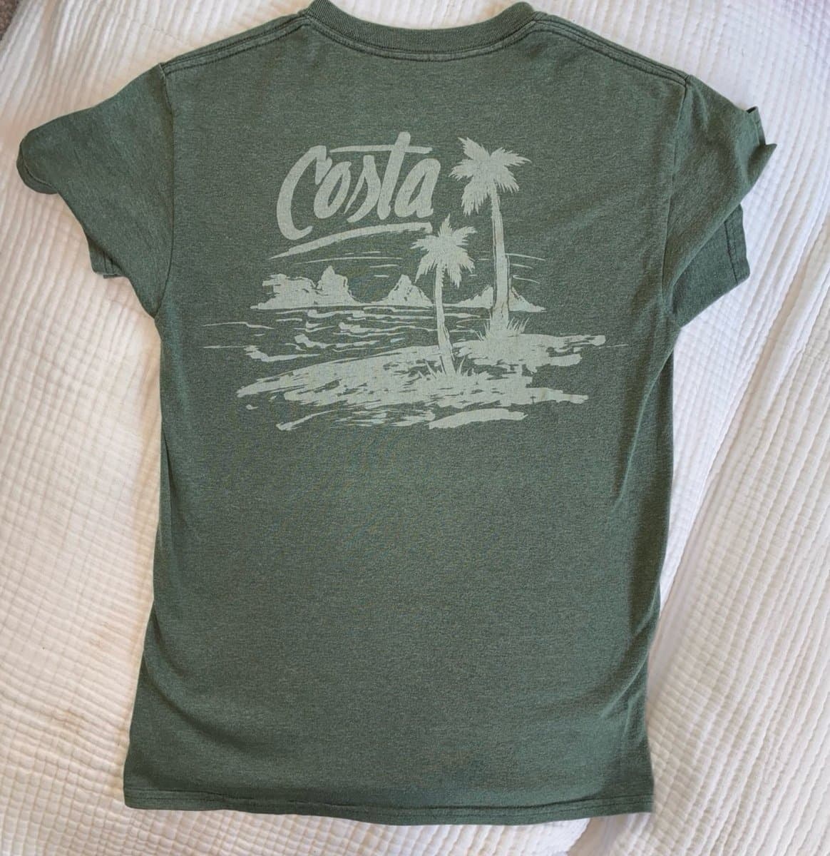 Costa Del Mar Palm Tree Island Graphic T-Shirt Green Size Small S Fishing Beach - Thumbnail 2