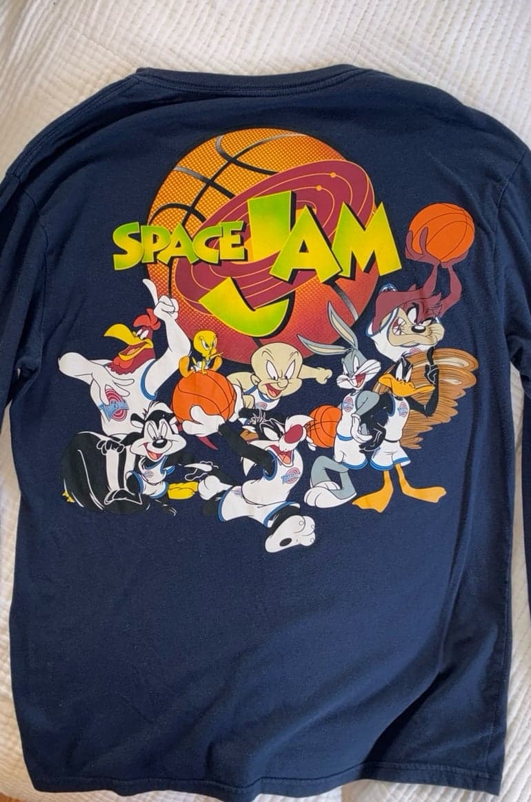 Vintage Space Jam Looney Tunes Basketball Long Sleeve Shirt Size Large Navy Blue - Thumbnail 2