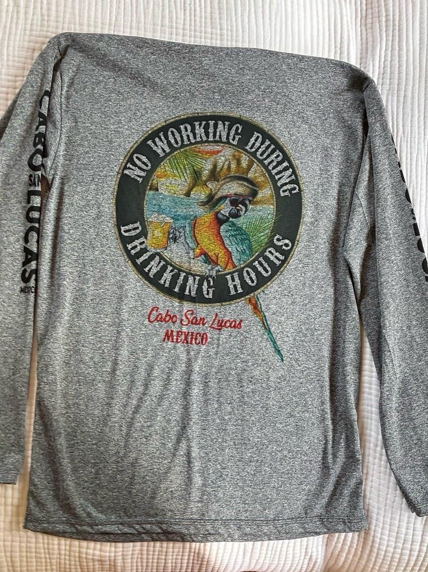 Salty Cabo Dri-Fit Long Sleeve Fishing Shirt Gray Cabo San Lucas Mexico Mens M - Thumbnail 2