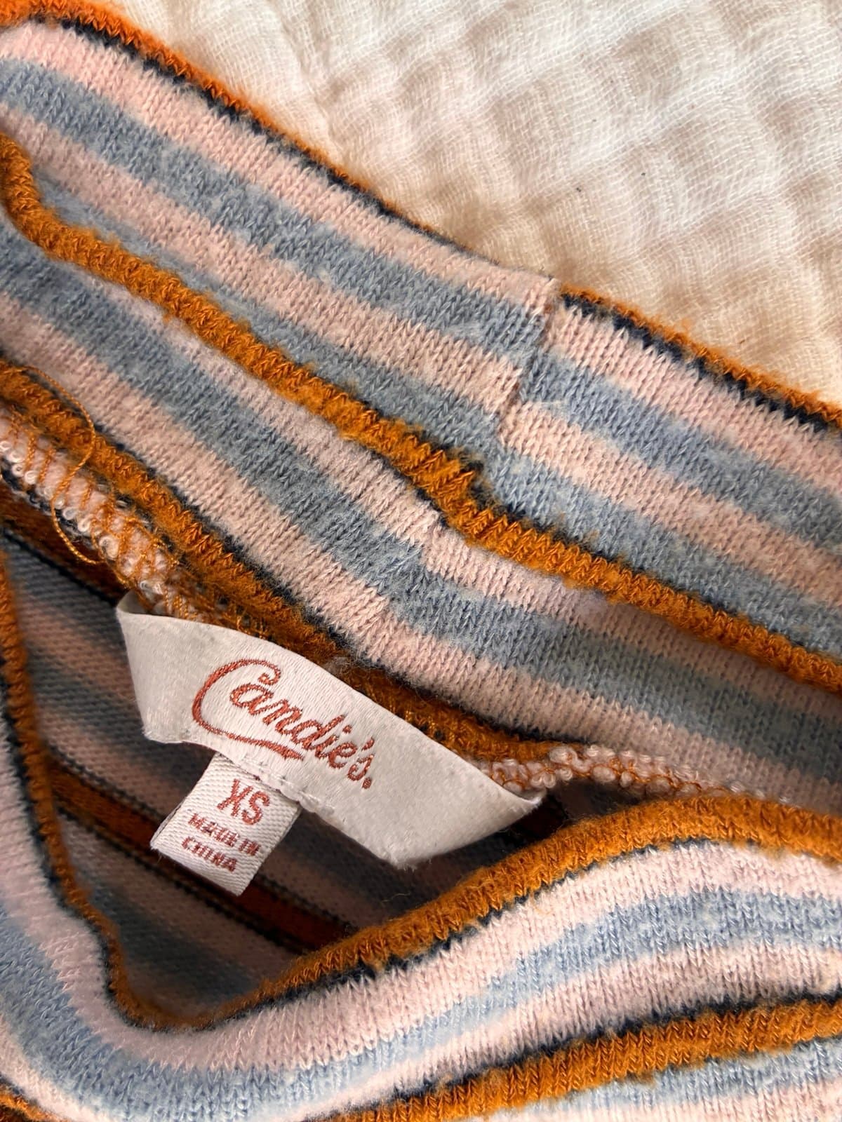 Candie’s Striped Ribbed Mock Neck Long Sleeve Top – Women’s XS Y2K Vintage - Thumbnail 2