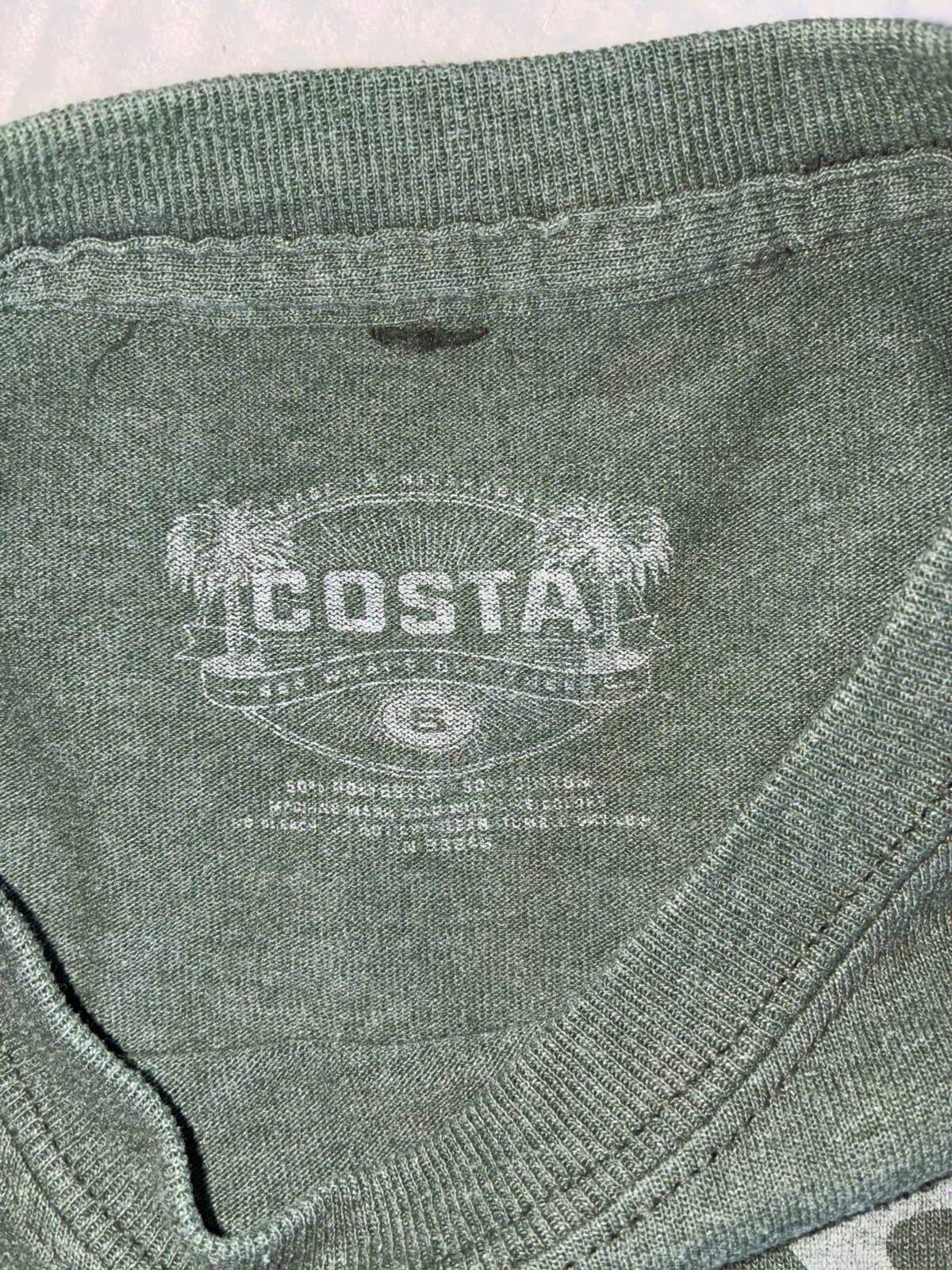 Costa Del Mar Palm Tree Island Graphic T-Shirt Green Size Small S Fishing Beach - Thumbnail 3