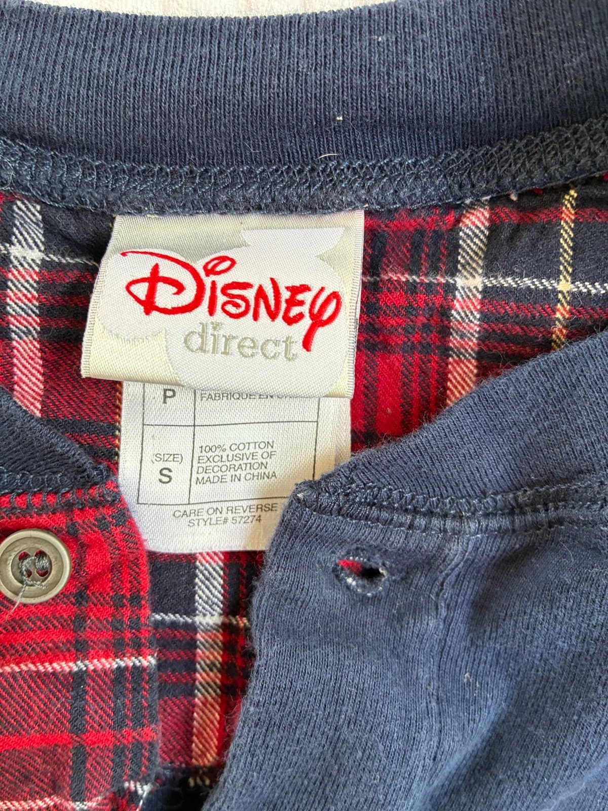 Disney Direct Grumpy Long Sleeve Henley Shirt Navy and Red Plaid – Size Small - Thumbnail 3