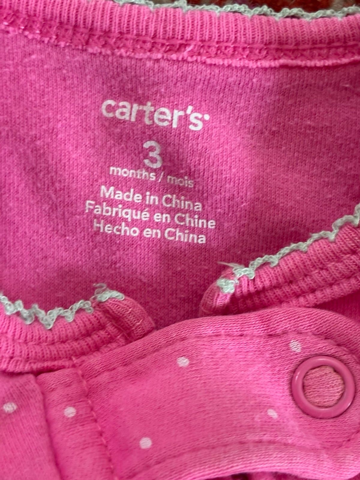 Carter’s Pink Polka Dot Footed Sleeper Mouse Applique Baby Girl 3 Months - Thumbnail 2