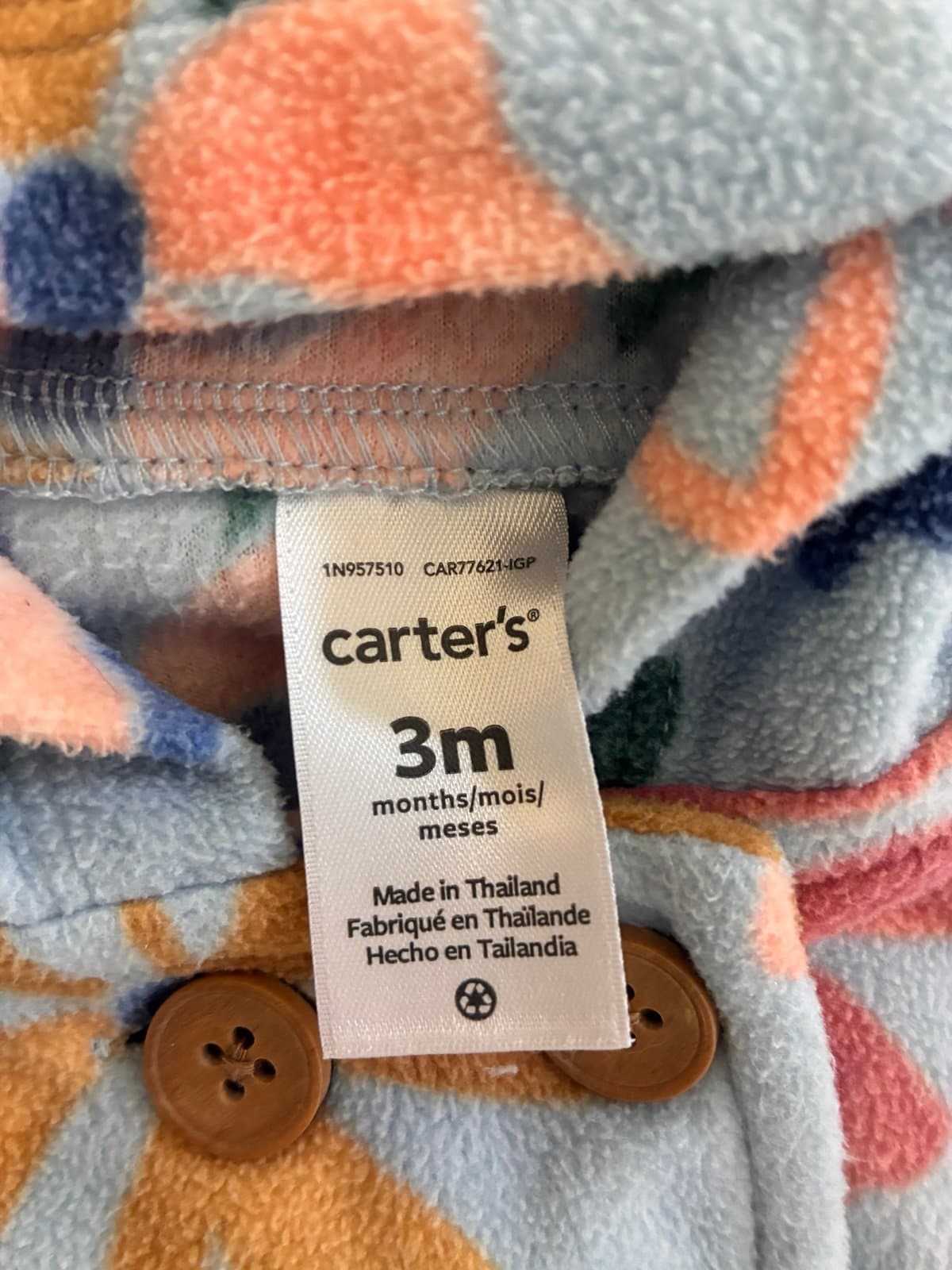 Carter’s Baby Girl Floral Fleece Peacoat Jacket 3M Blue Hooded Cozy Fall Winter - Thumbnail 2