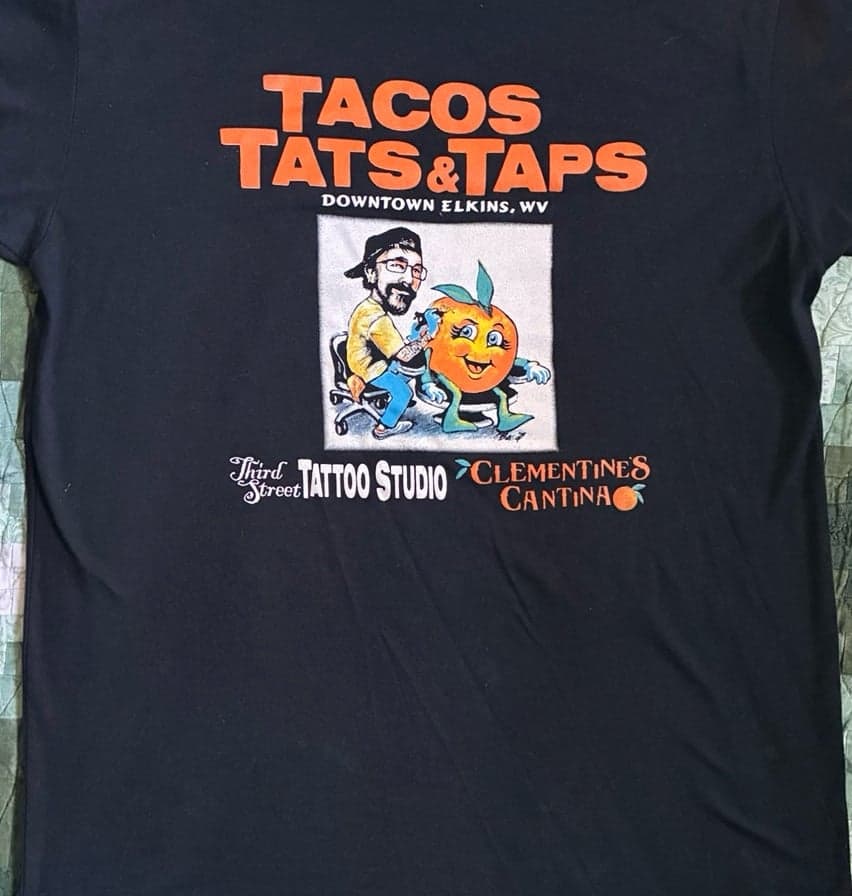 Tacos Tats & Taps Graphic Tee – Size Medium – Downtown Elkins WV – Local Shirt - Thumbnail 2