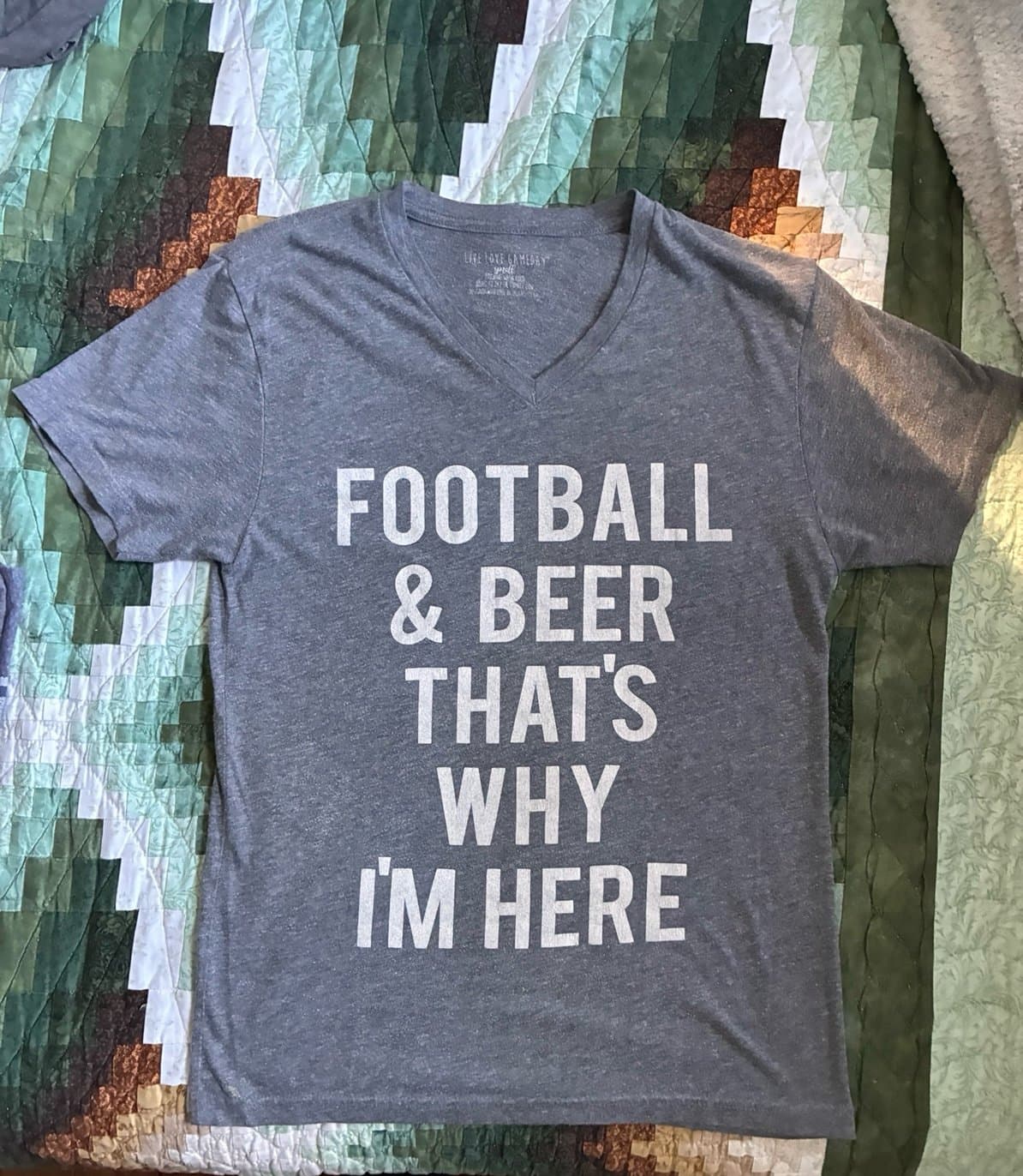 Comfy Football & Beer That’s Why I’m Here Women’s Size Small Gray Heather Tee - Thumbnail 2