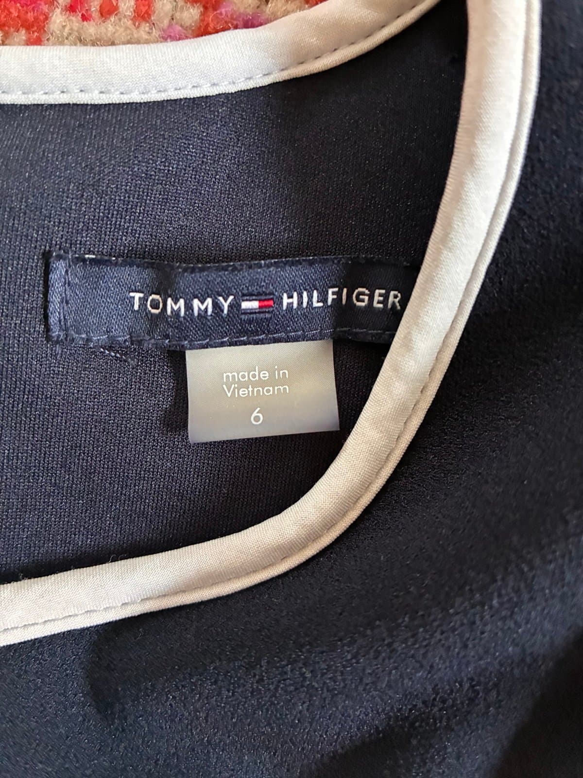 Tommy Hilfiger Navy Blue Sheath Dress White Trim Ruffle Sleeve Size 6 Career - Thumbnail 2