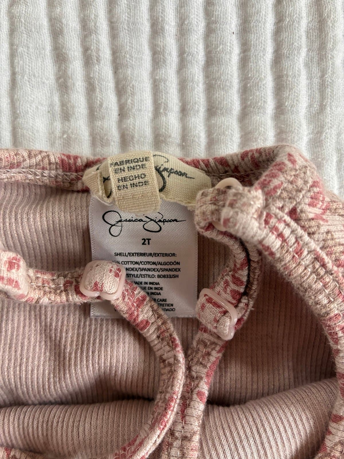 Jessica Simpson 2T Bell Bottom Romper Floral Pink Ribbed Boho Jumpsuit - Thumbnail 2