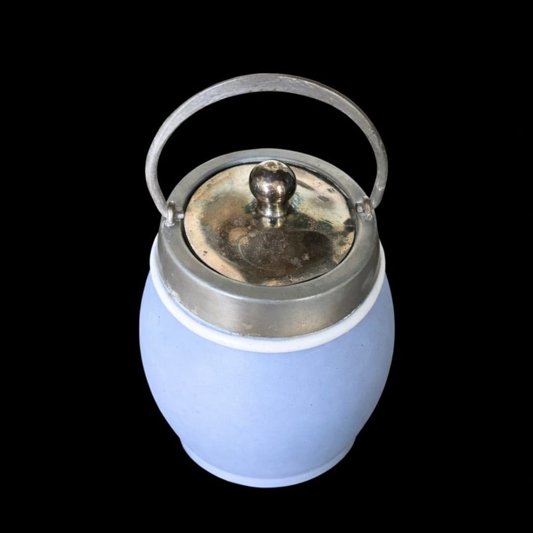 Wedgwood Pastel Blue and White Jar with Metal Handle - Thumbnail 3