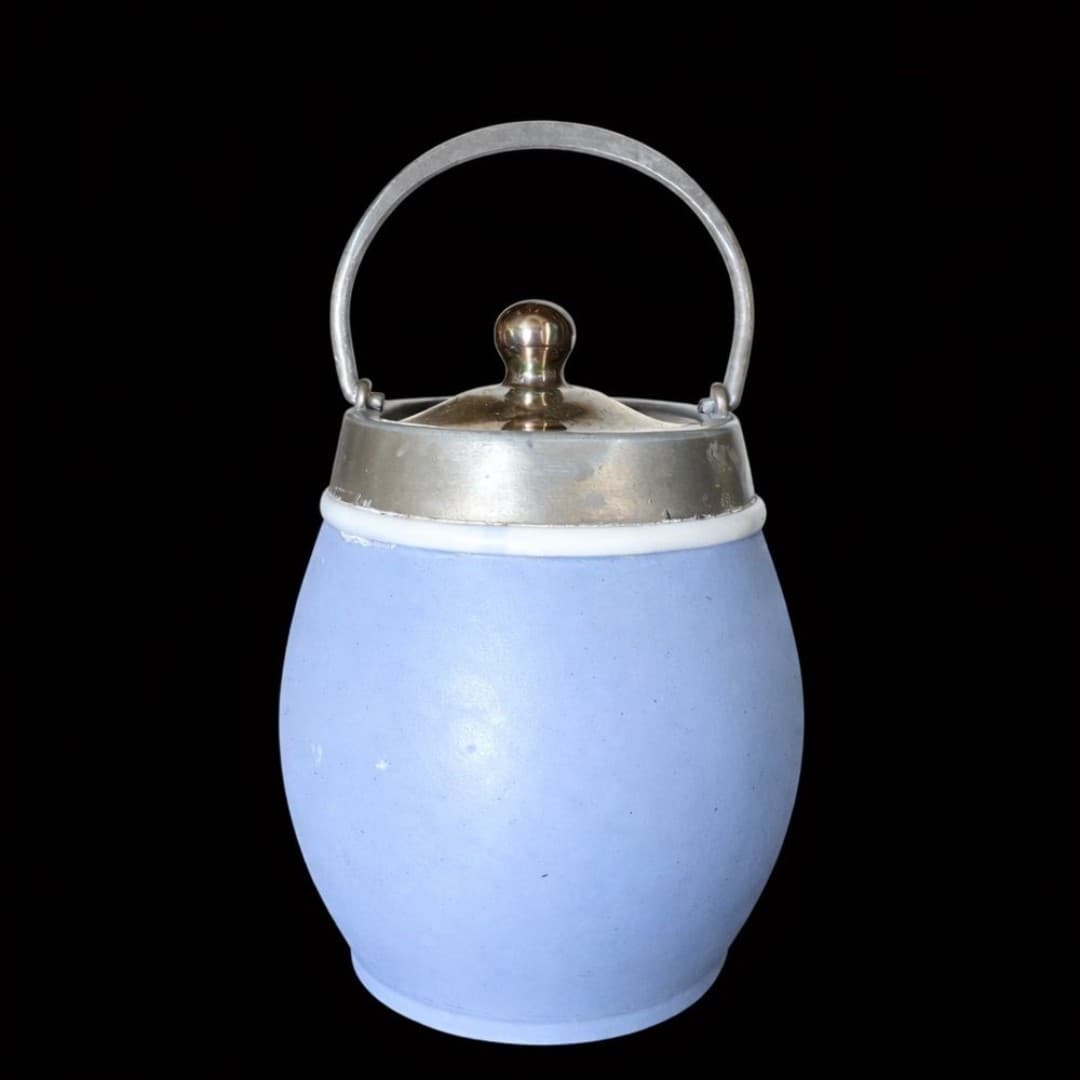 Wedgwood Pastel Blue and White Jar with Metal Handle - Thumbnail 2
