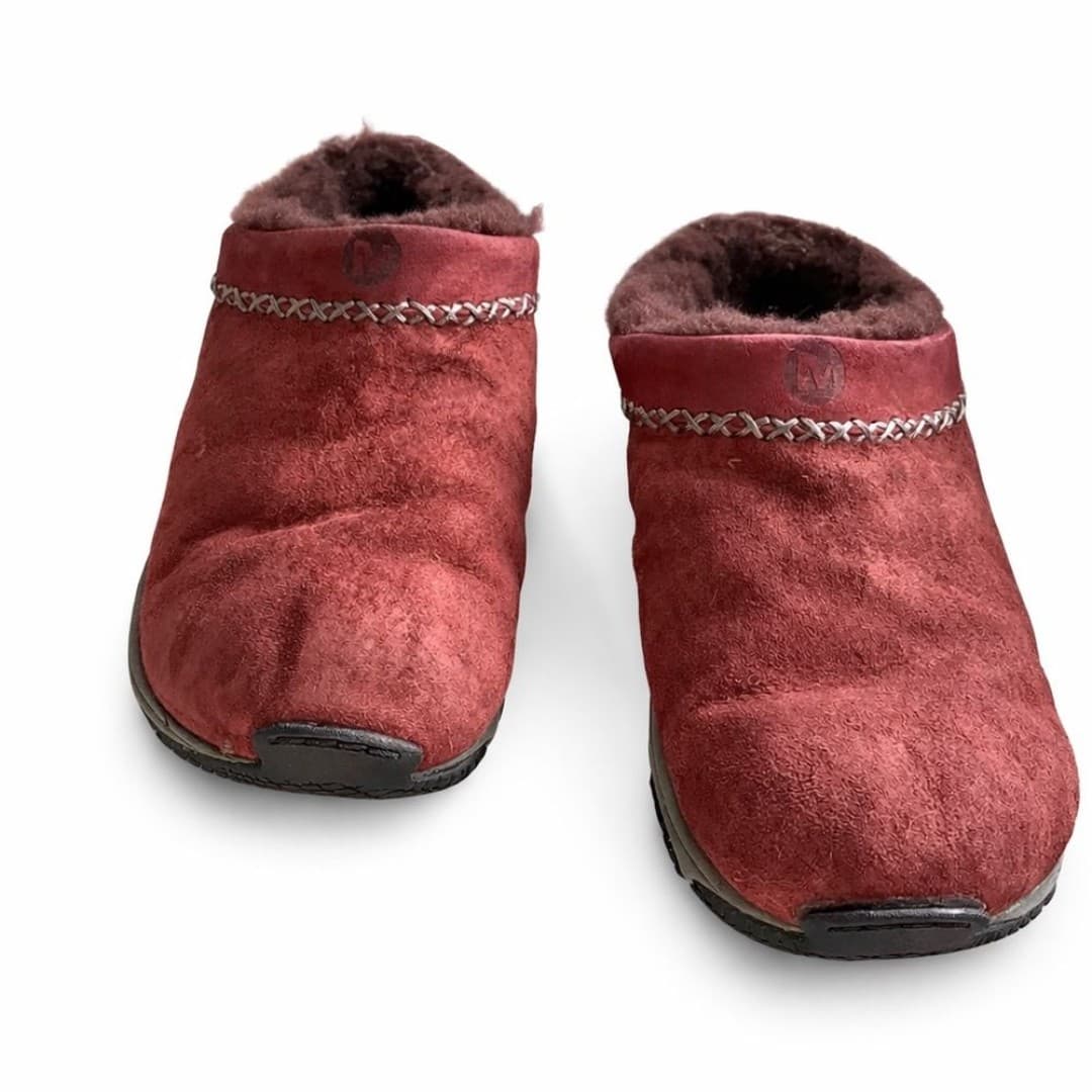 Merrell Encore Chill Stitch Raisin Slip On Clogs Womens 8 Burgundy Shearling - Thumbnail 2