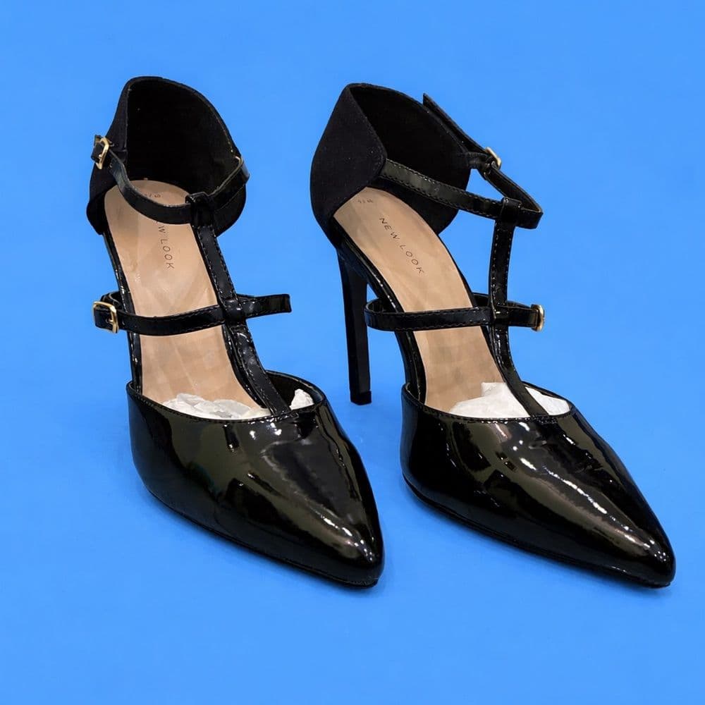 New Look Black Patent T-Strap Heels – Size 9.5 - Thumbnail 3