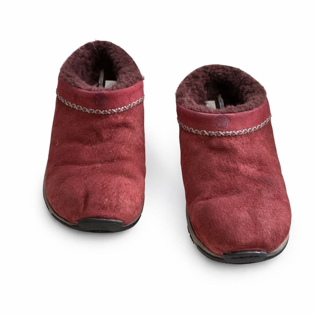Merrell Encore Chill Stitch Raisin Slip On Clogs Womens 8 Burgundy Shearling - Thumbnail 3