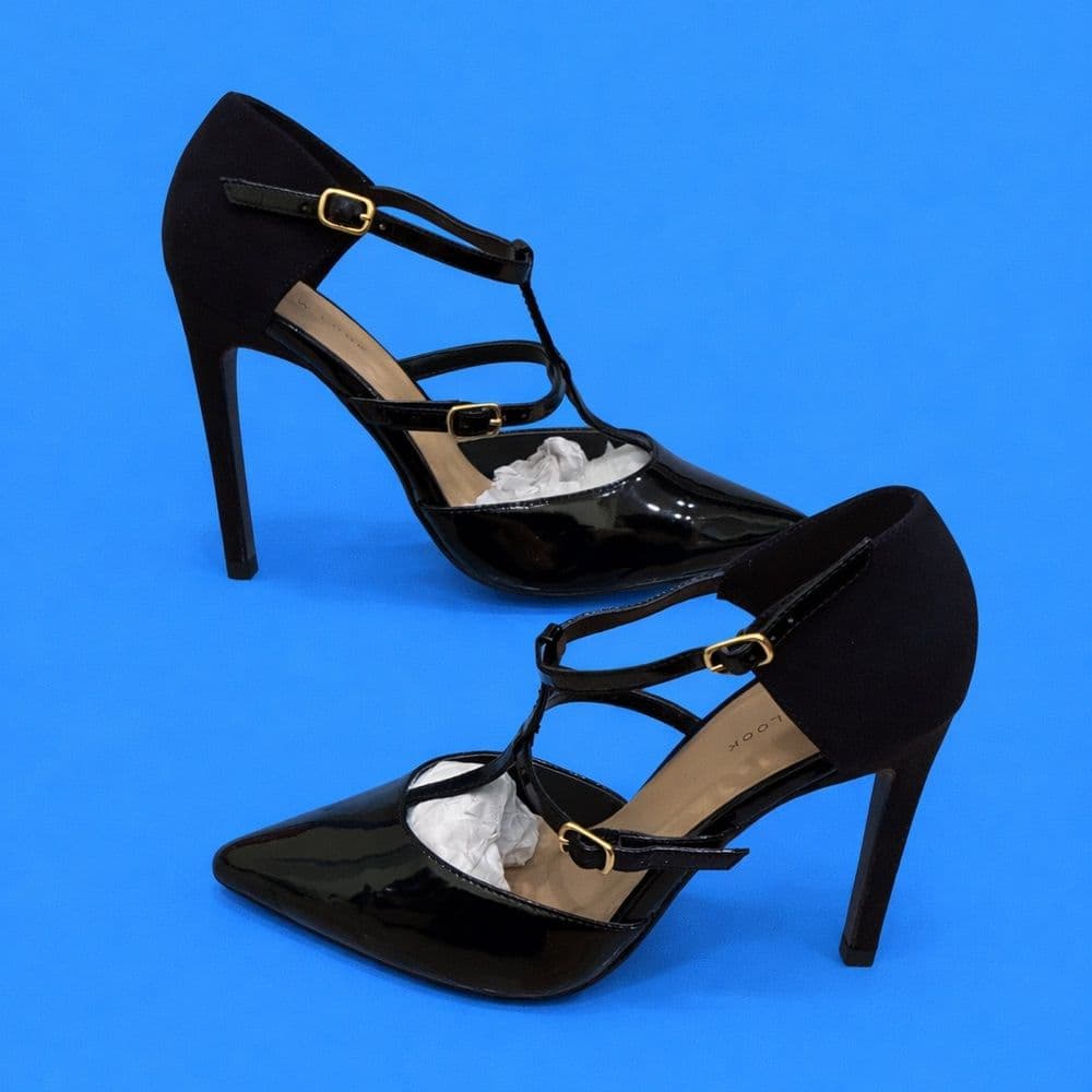 New Look Black Patent T-Strap Heels – Size 9.5 - Thumbnail 2