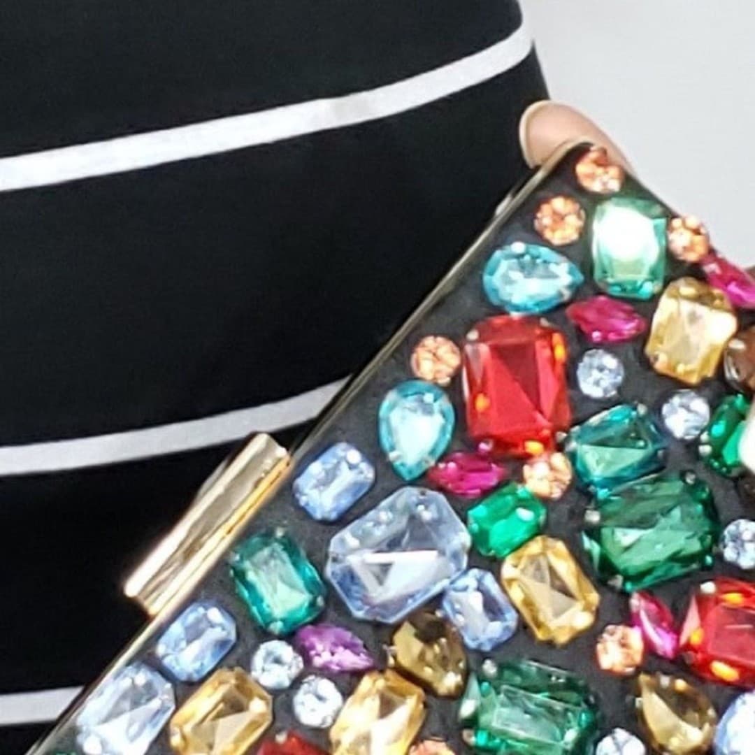 Multicolor Gemstone Clutch with Gold Chain - Thumbnail 6
